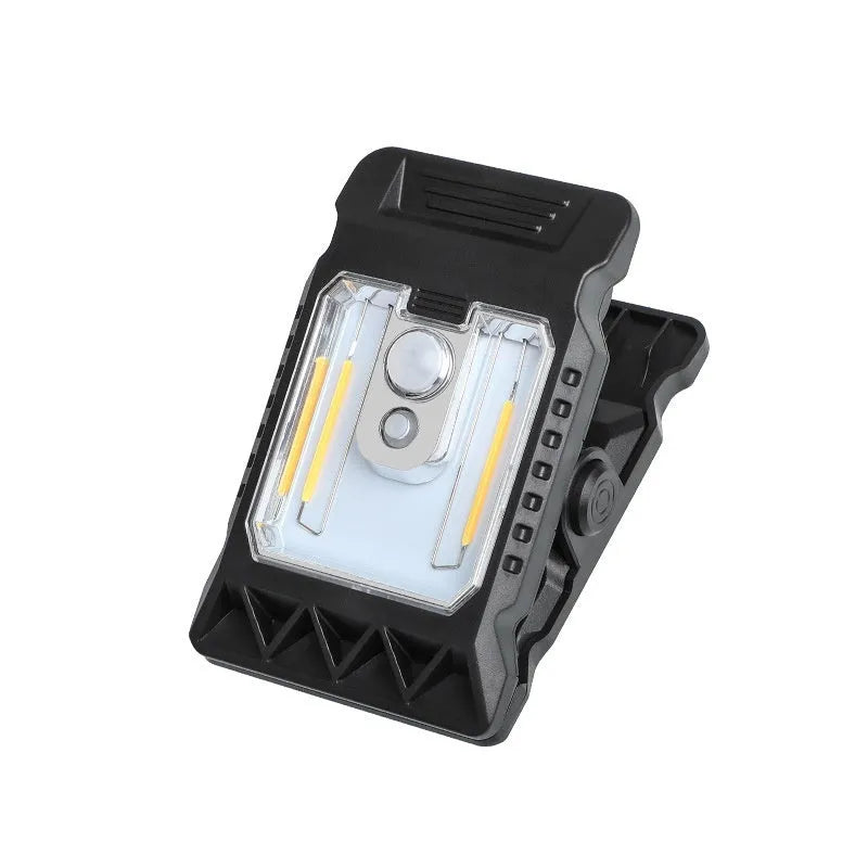 White clip-on sensor lamp with motion detection, shown next to a 14500 lithium battery.