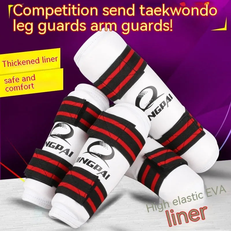 Taekwondo leg and arm protective gear set with PU EVA foam padding in multiple sizes