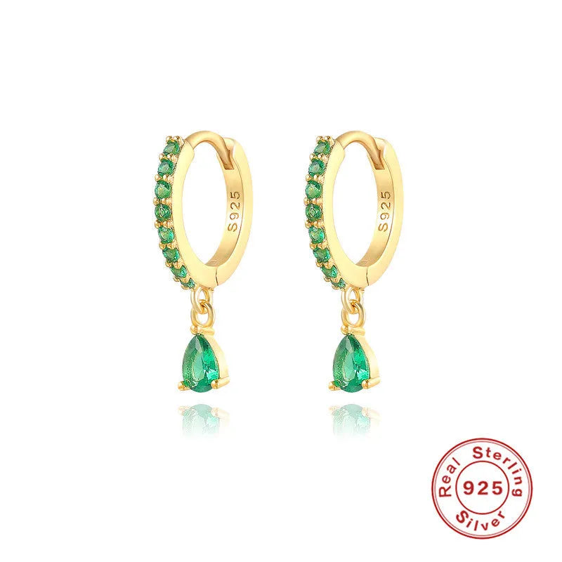 S925 sterling silver geometric water drop earrings with diamond accents in gold or white gold plating
