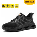 Lightweight steel toe cap labour protection shoes in 9311 Black with flat knitted upper and rubber sole