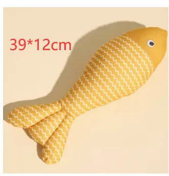 Catnip fish toy for cats, large size 39x12cm, in yellow colour, plush fabric with catnip filling