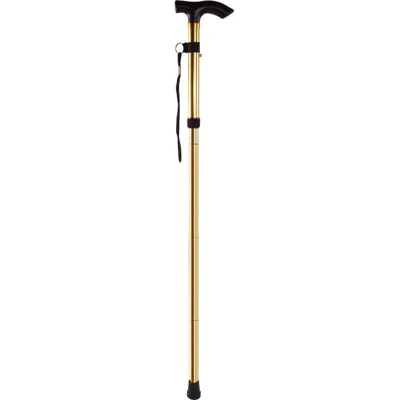 Aluminium folding walking stick with adjustable telescopic shaft and non-slip handle, shown in a selection of colours.