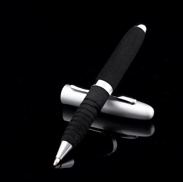 EVA metal cap mini ballpoint pen in silver showing compact 112mm size and bullet tip.