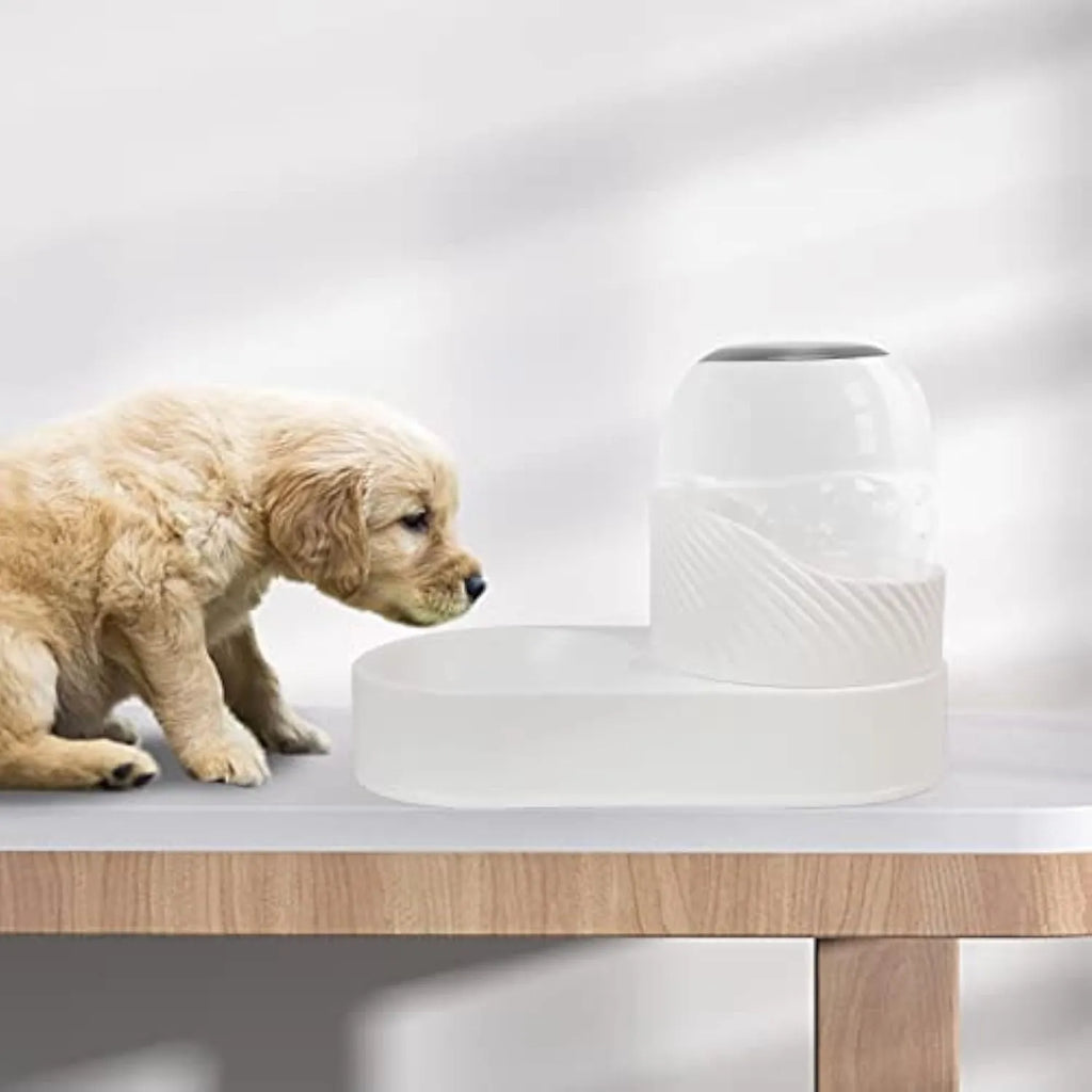 White plastic cat feeder and water dispenser set with wave-shaped design, two 2-litre units.