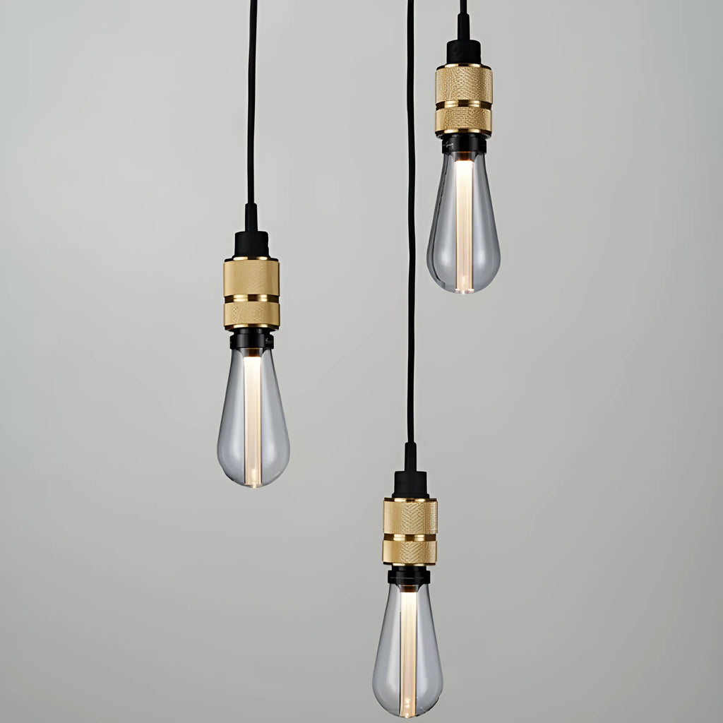 Retro DIY chandelier ceiling light with braided cord and metallic lamp holder in chrome, gold, rose gold, or shiny black finish.