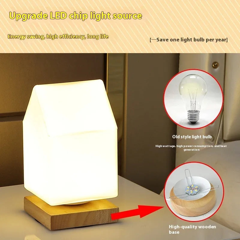 Nordic solid wood USB table lamp in white with touch dimming and floral design
