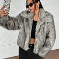 Womens faux fur coat short length long sleeve fur collar cute style warm winter jacket