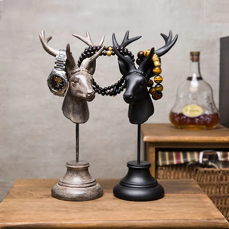 Handcrafted natural resin animal sculpture for home décor in black, white, or wood colour, 32cm tall.