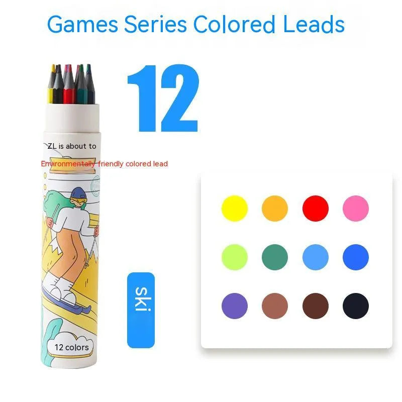 Zhenglin Sports Series colour pencils in a set with paper barrel and multiple colour leads.