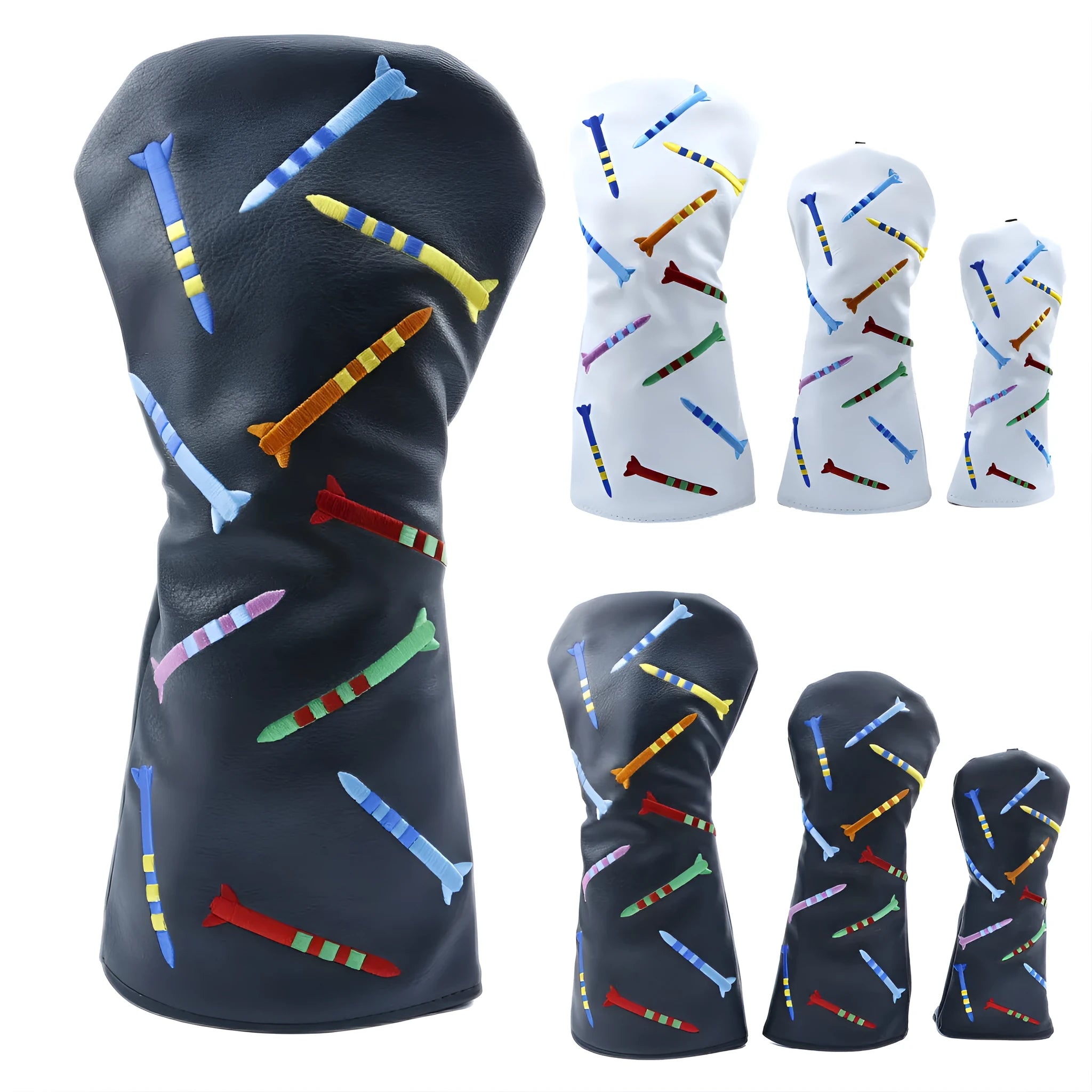 Three golf training poles in different sizes with black and white colour options