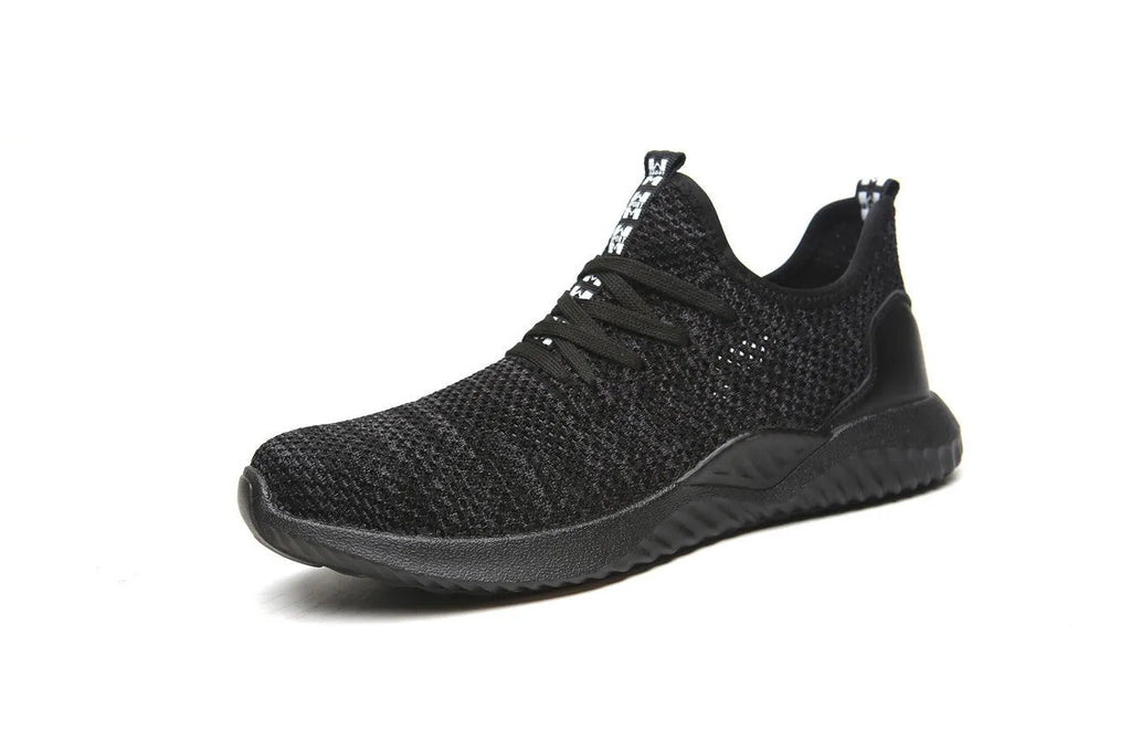 Work safety shoes with steel toe caps in black, featuring EVA shock-absorbing construction