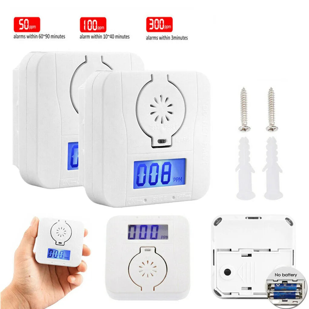 White wireless carbon monoxide alarm with wall mount bracket for home safety