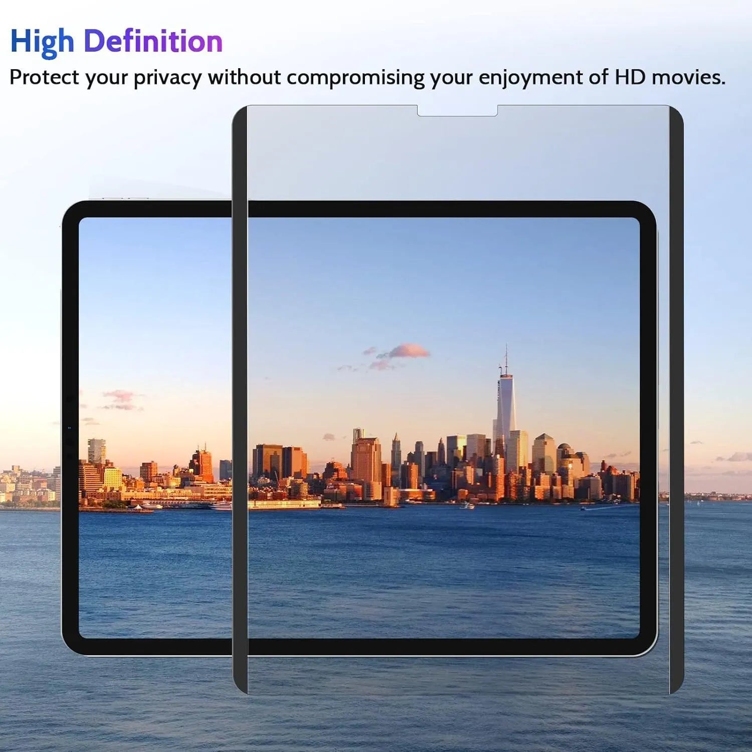 Magnetic suction anti peeping privacy film for iPad with paper-like PET texture and storage clip.