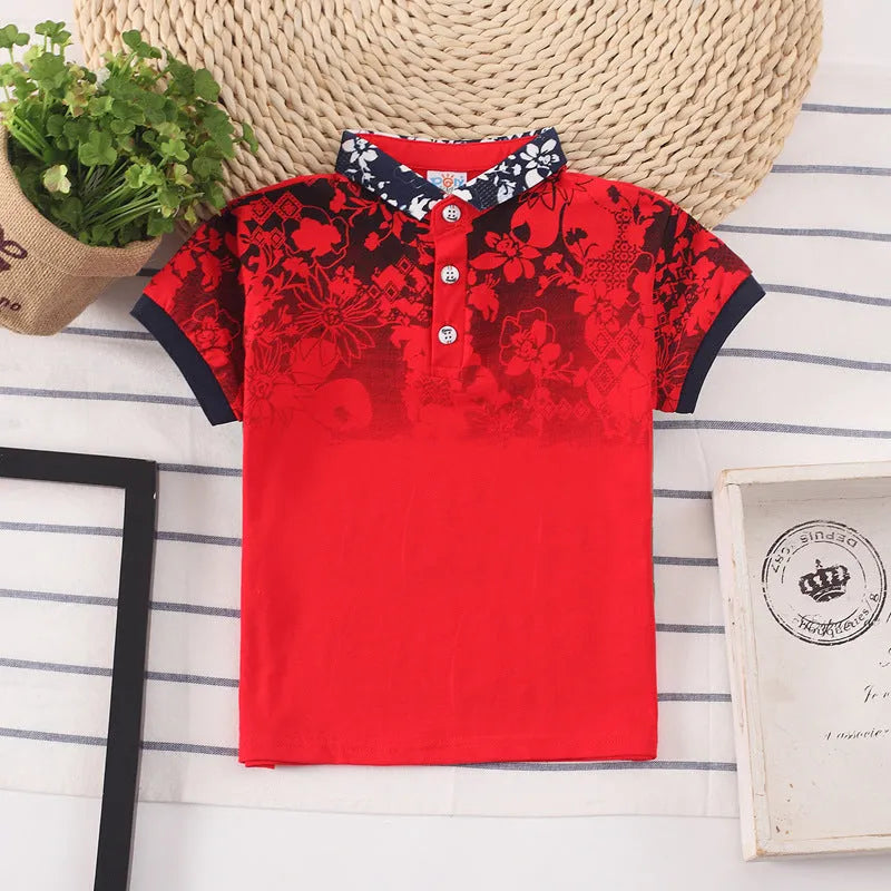 Boys cotton short sleeve shirt with lapel collar in solid colours