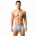Men's solid colour nylon mid-low waist boxer shorts in orange, cloud blue, green, light blue, and milky white