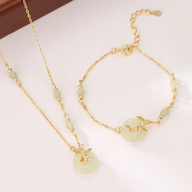 Women's 925 silver Hetian jade safety buckle bracelet antique-style gold colour