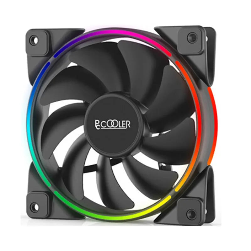 Three 120mm black PC chassis fans with RGB lighting, showing fan blades and hydraulic bearing construction