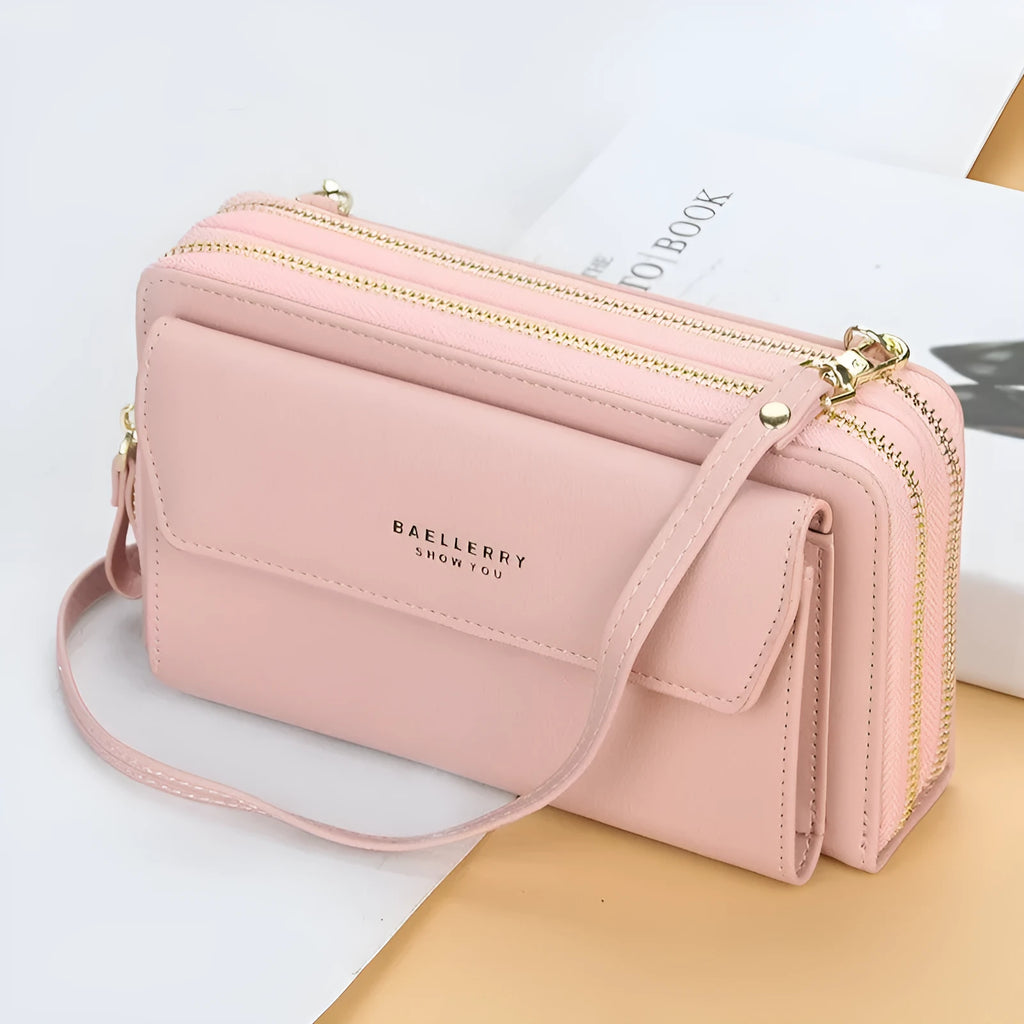 Soft PU leather ladies long wallet with double zipper in a choice of six colours.