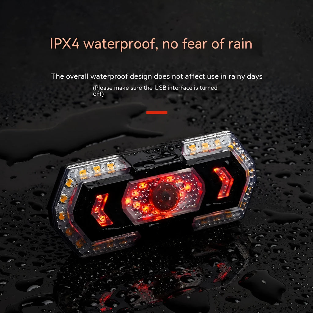 Black wireless steering remote control bicycle taillight with USB charging port