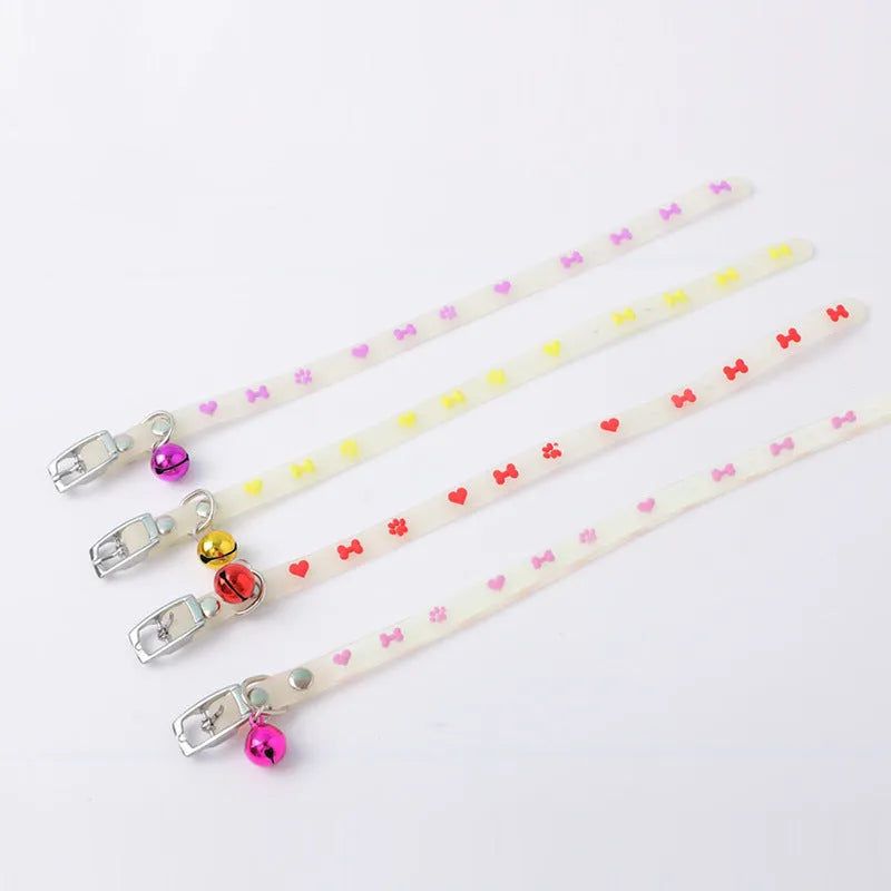 Cat luminous collar with adjustable 29 cm silicone chain and metal bell in decorative style