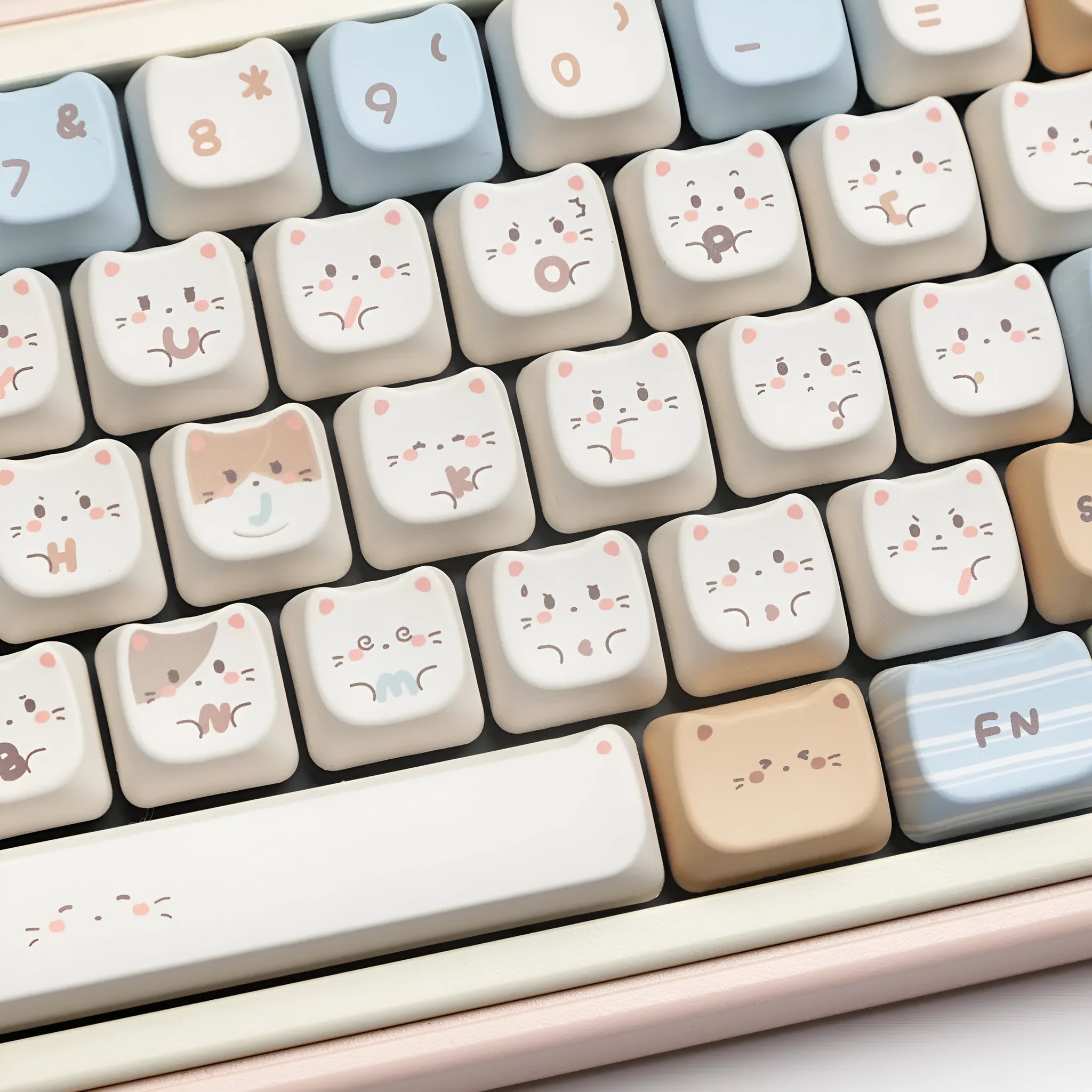 High Sea Salt Cat themed PBT keycap set with sublimation printing showing nautical cat design