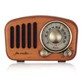 Retro wooden wireless mini speaker in cherry wood or walnut finish showing compact dimensions