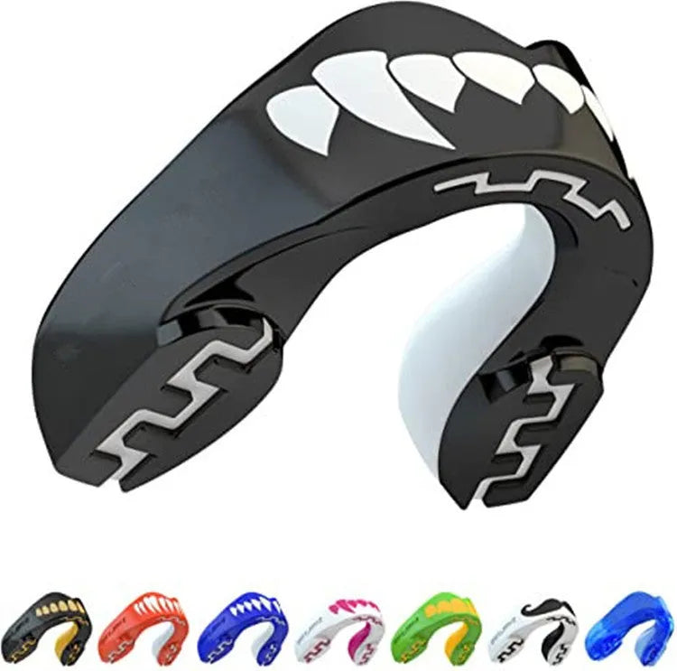 Adult boxing mouthguard with printed tooth design in multiple colour options for martial arts training
