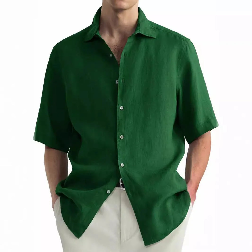 Men's green washed cotton casual shirt with cardigan style and regular fit