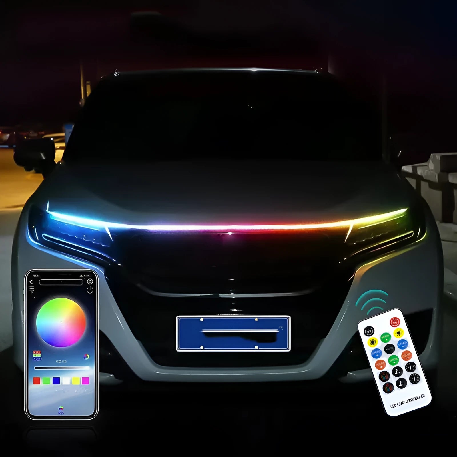 Automotive engine cover LED atmosphere lighting strip in multiple lengths with colour options