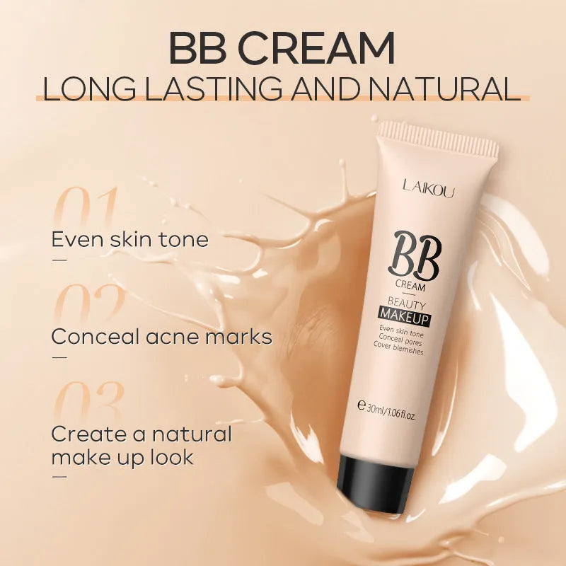 30ml tube of BB cream in natural finish with nine shade options displayed