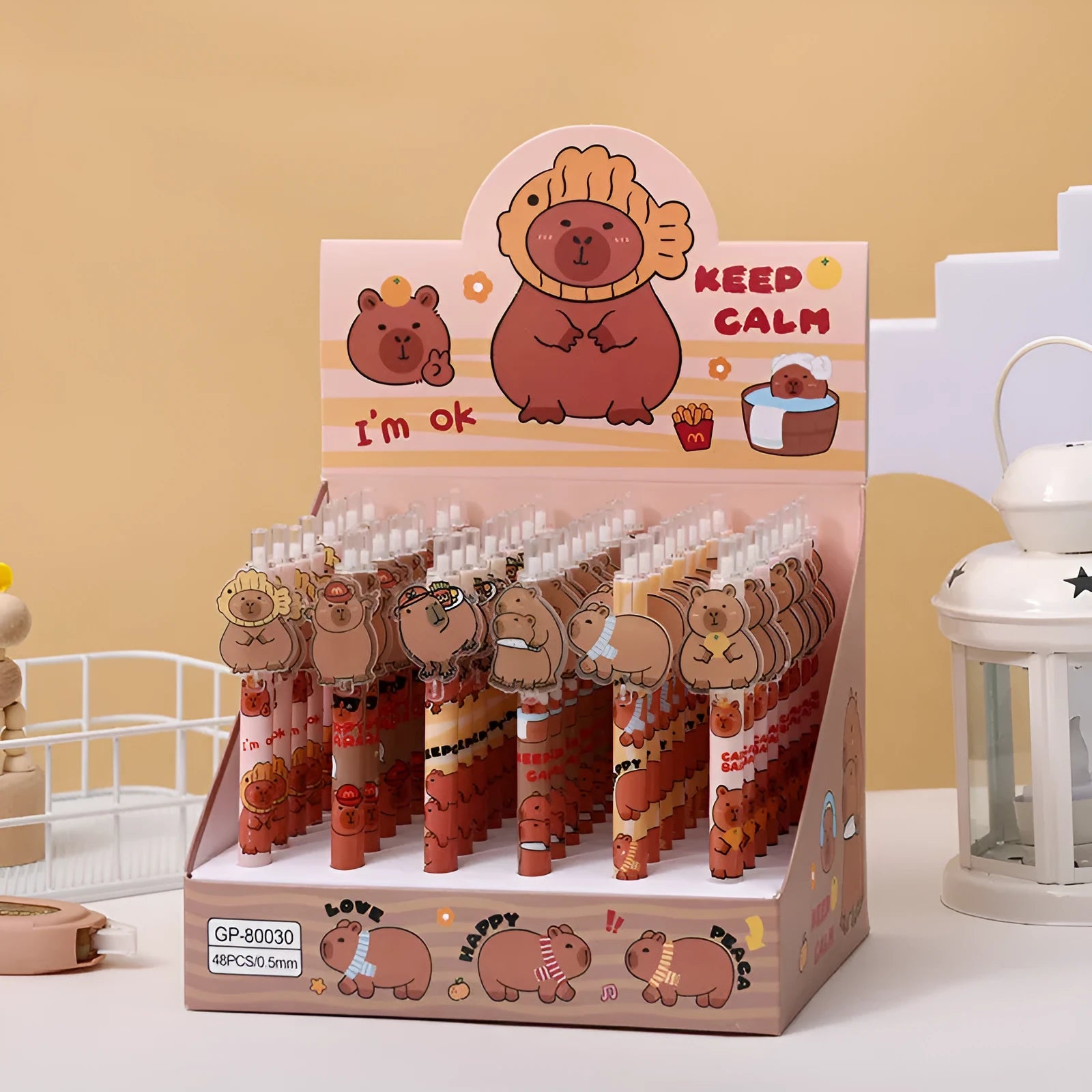 Box of 48 cartoon bear design gel pens with acrylic paster pressing and plastic shells