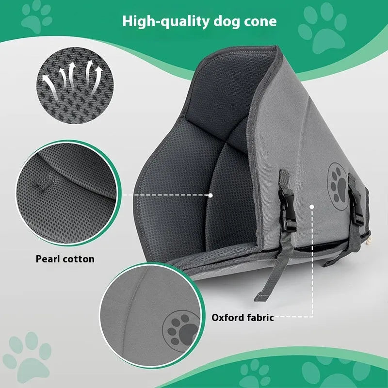 Adjustable polyester pet sterilisation collar in sizes L, M, XL shown in double-layer and single-layer styles.