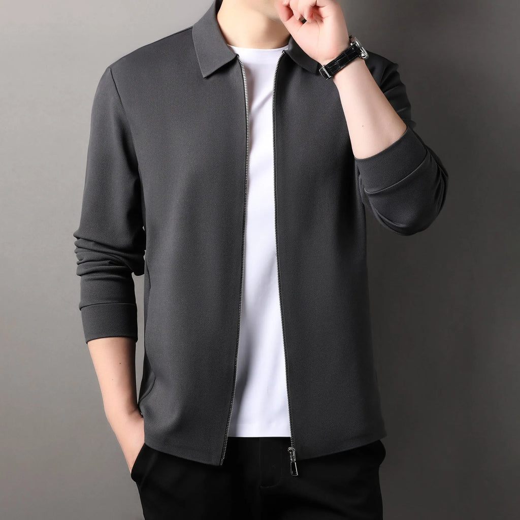 Men's polyester business casual jacket in black colour with regular sleeves and straight hem design
