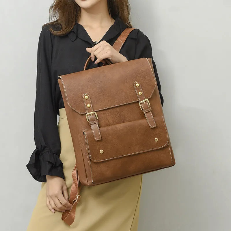 Korean retro style backpack in soft PU material with ventilation features available in four colour options