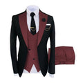 Men's slim fit three-piece cotton suit in black for a wedding or business occasion.