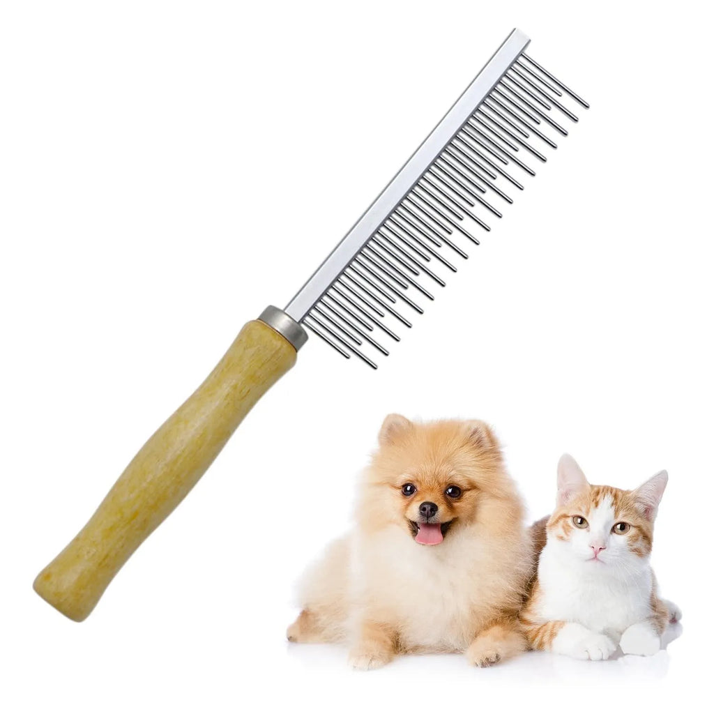 Wooden handle pet grooming comb with smooth round teeth for dogs and cats