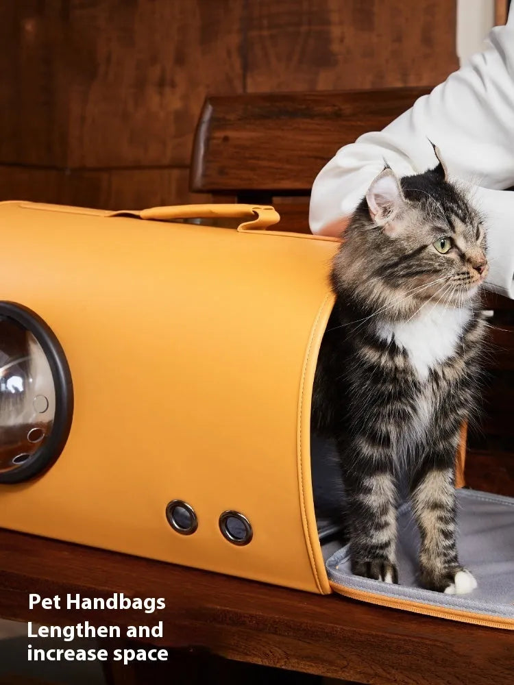 Portable pet carrier bag for small dogs and cats, shown in elk orange colour with shoulder strap.