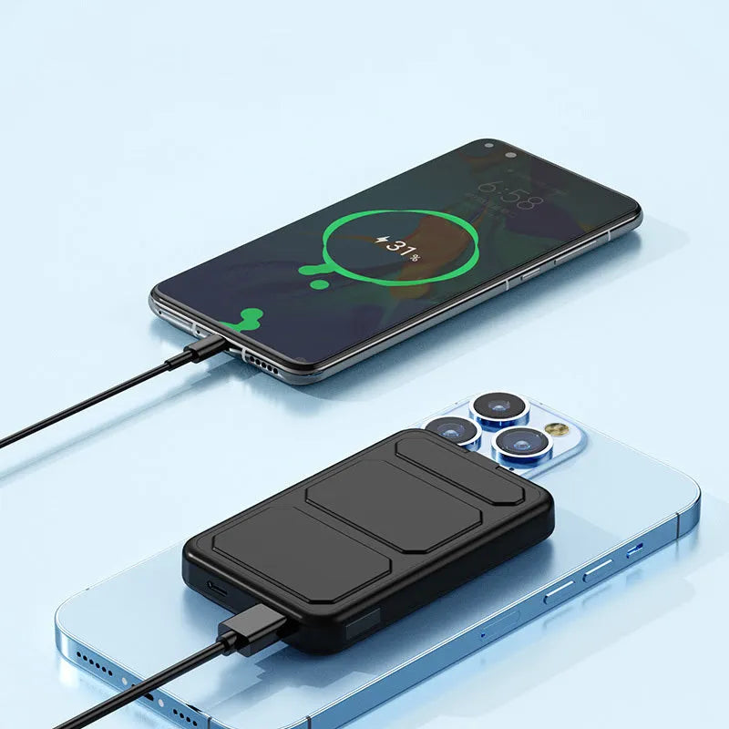 Magnetic suction wireless charging power bank with folding bracket, 10000mAh capacity, plastic case