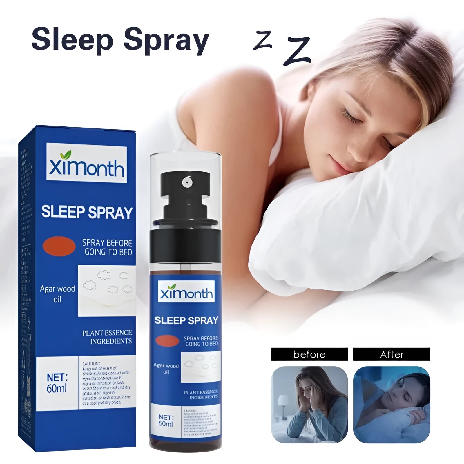 Aromatherapy sleep care spray 60ml bottle for relaxation and falling asleep naturally