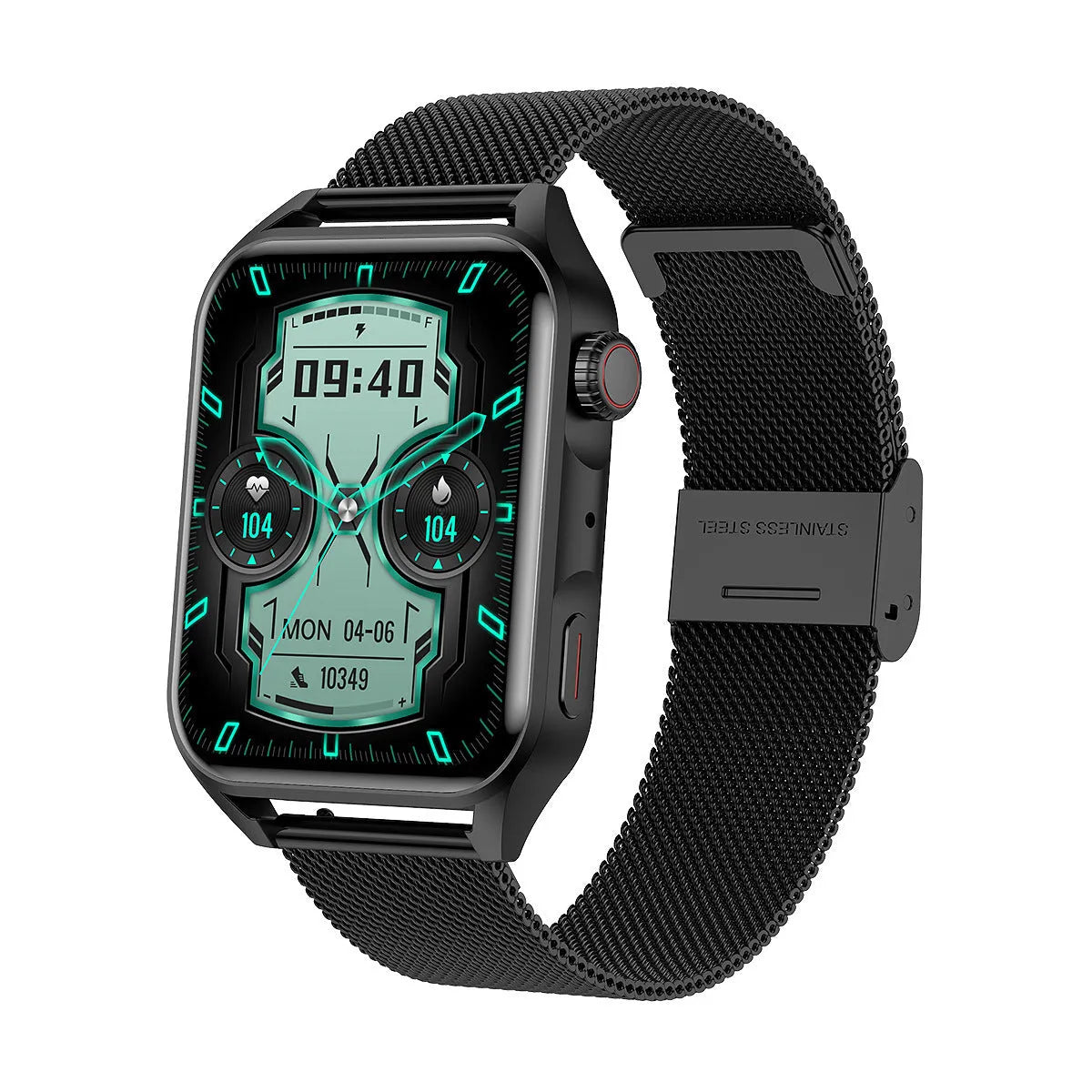 Smart watch with 1.8-inch AMOLED screen, silicone strap, and magnetic charger on wrist