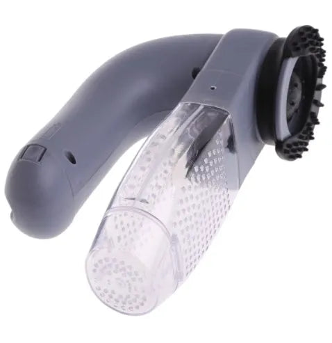 Grey portable pet hair removal vacuum brush with soft rubber head for grooming dogs and cats