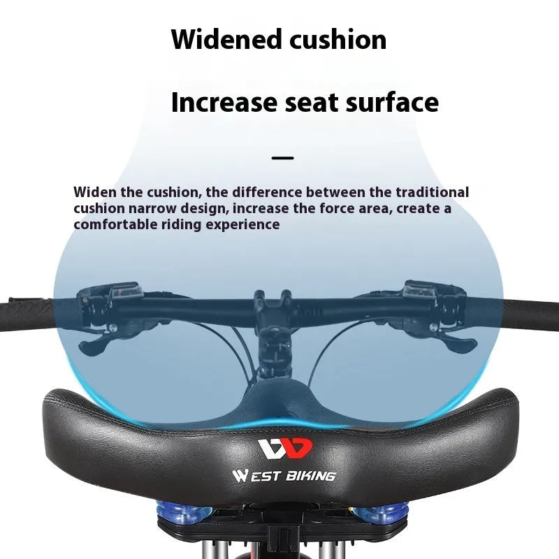 Black bicycle seat cushion with leather exterior and foam padding for shock absorption