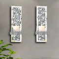 Pair of silver mirror finish glass wall candle holders with modern simple design