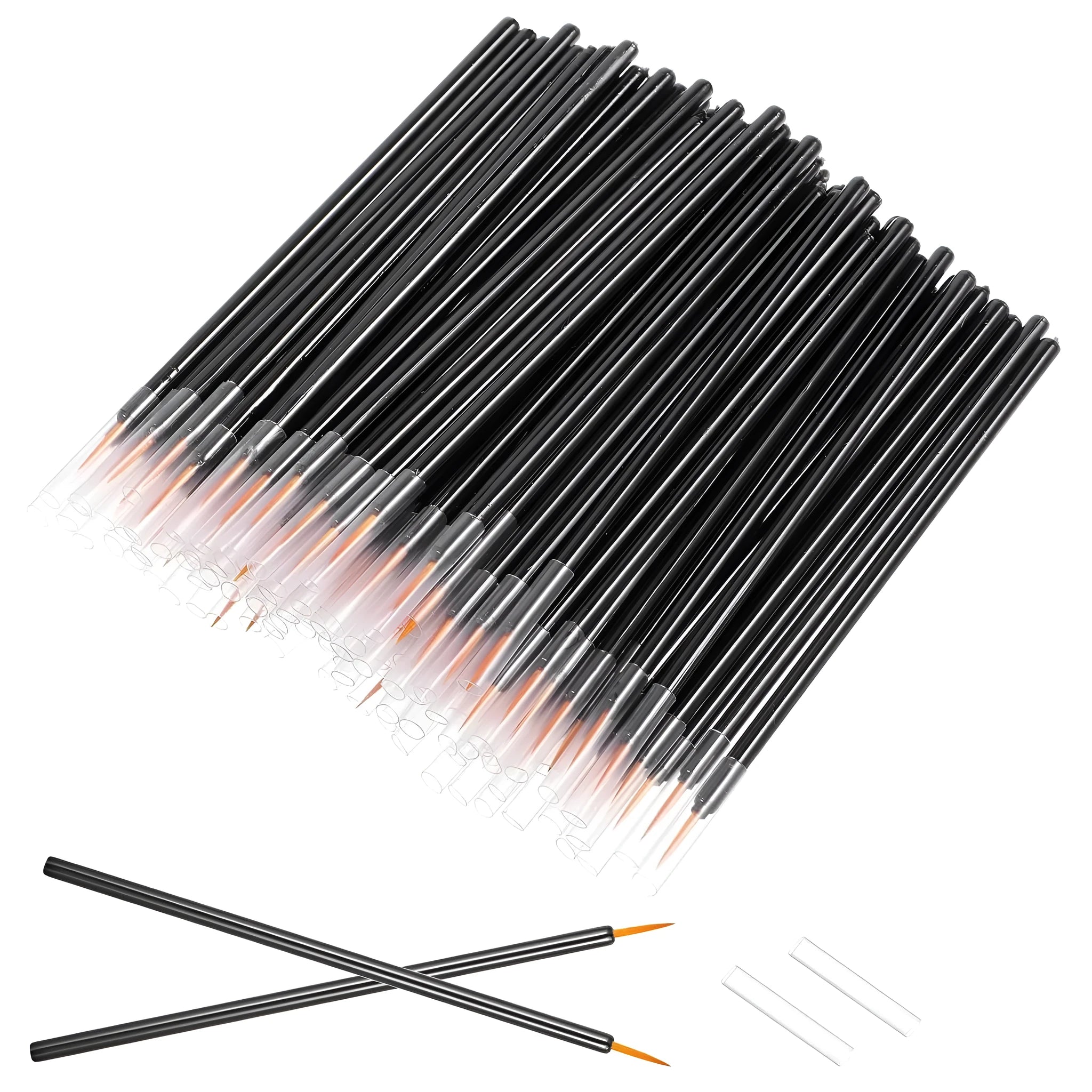 100 pack black disposable eyeliner brushes with ultra-fine tips on white background