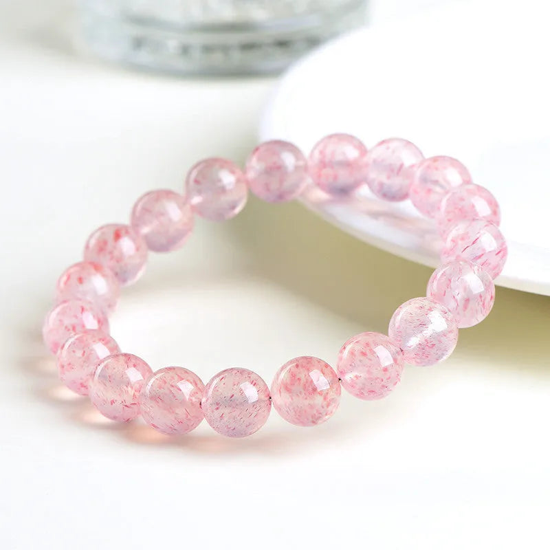 Natural white strawberry quartz crystal bracelet with 10-10.8mm geometric beads