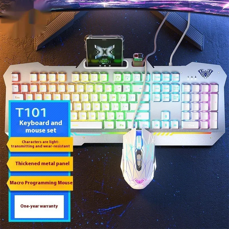 F3010 black and white mechanical keyboard and mouse bundle with gaming headset and colourful LED backlighting