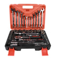 61-piece auto repair socket set with chrome vanadium steel tools including ratchets, combination wrenches, and metric sockets