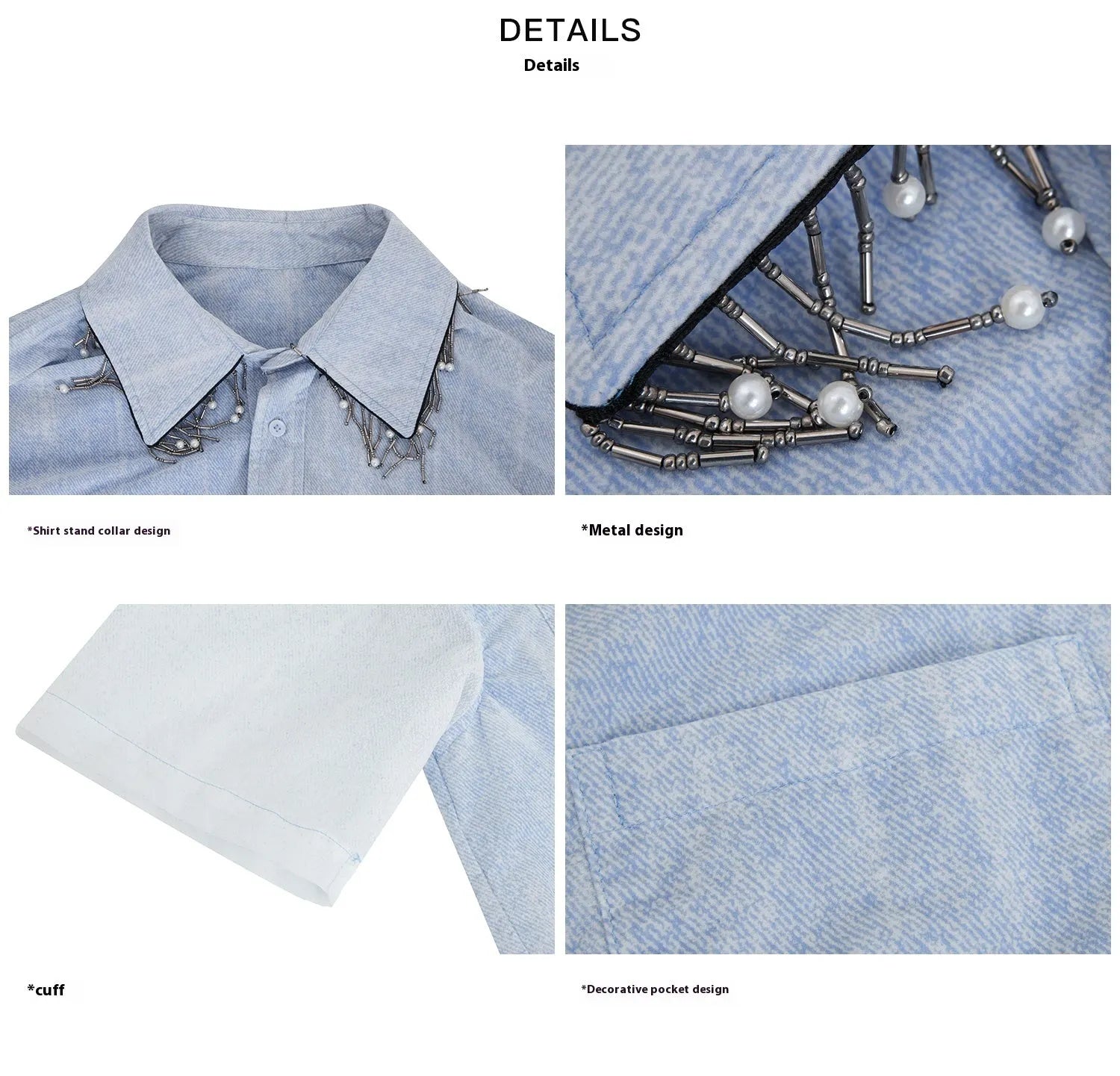 Men's loose blue and white gradient short sleeve shirt with quilted detailing.
