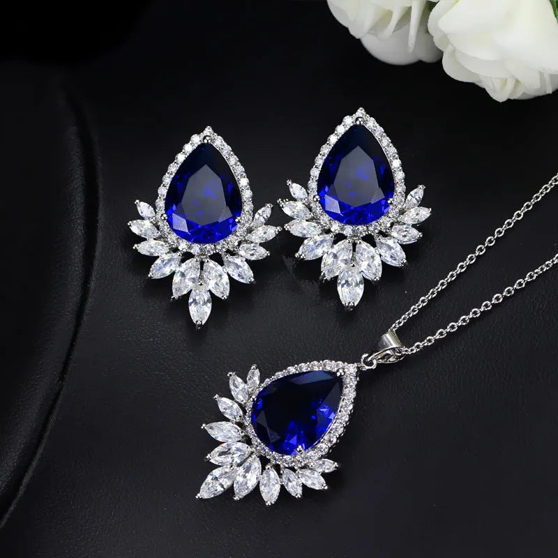 AAA jewellery chain bridal banquet set in blue, red, and white colour options.