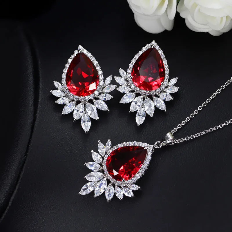 AAA jewellery chain bridal banquet set in blue, red, and white colour options.